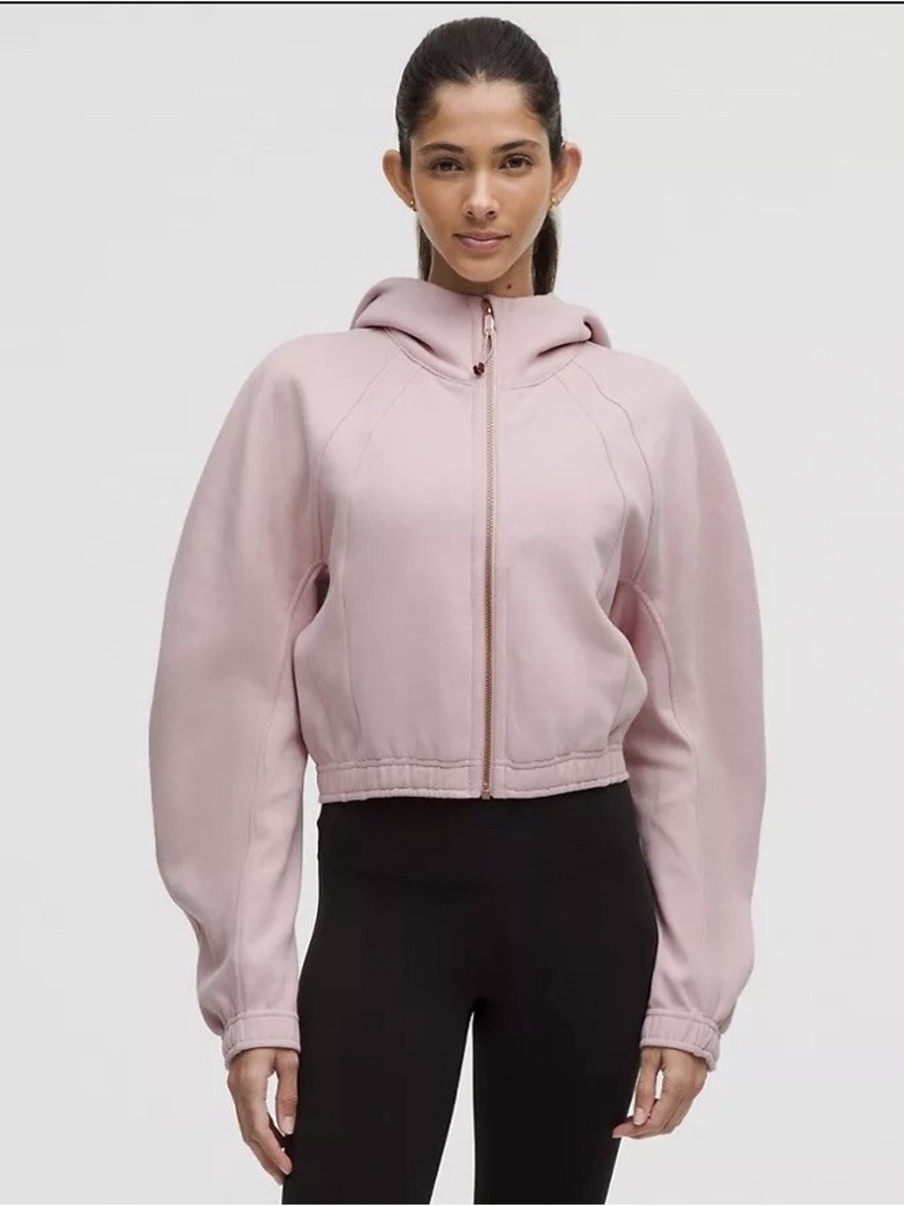 Lululemon Athletica Scuba Cropped Hooded Full Zip-Up Jacket - Dusty Pink, SZ M